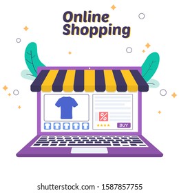 Flat design illustration online shopper e-commerce