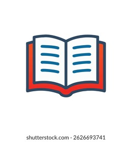 Flat design illustration of an open book with text. Clean and modern style, perfect for education related designs.