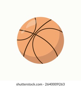 Flat design illustration of an orange basketball. The basketball is a simple round shape with dark lines showing the typical basketball pattern.