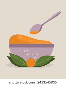 Flaches Design mit Orange-Marmelade an Plate and Spoon
