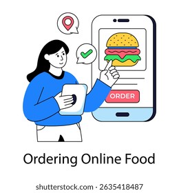Uma ilustração de design plano de encomendar hambúrguer online