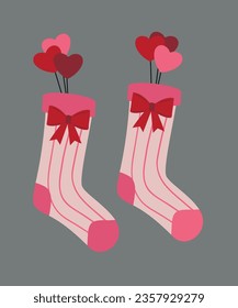 Flat Design Illustration with Pair of Socks Ribbon,Love Balloons