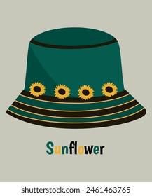  Ilustración de diseño plano con sombrero de Panamá en girasoles