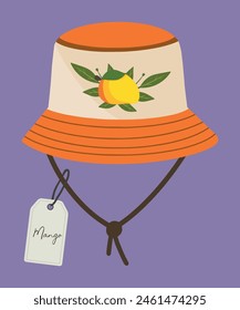  Flat Design Illustration with Panama Hat at Mango Pattern and Sale Tag