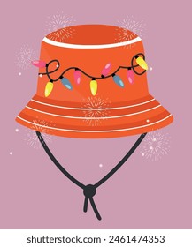 Flat Design Illustration with Panama Hat at lights