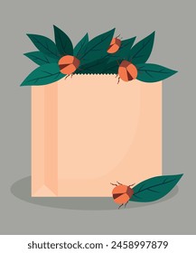  Flat Design Illustration with Paper Bag a Bug
