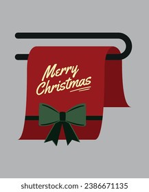 Flat Design Illustration with Paper Towel Holder and Merry Christmas Pattern