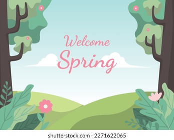 Flat design illustration of the park welcomes the spring season - Spring Season Flat design vector illustration.