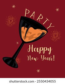 Ilustración plana del diseño con la bebida del partido en gusto feliz del año Nuevo