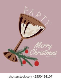 Flat Design Illustration with Party Drink at Merry Christmas Taste