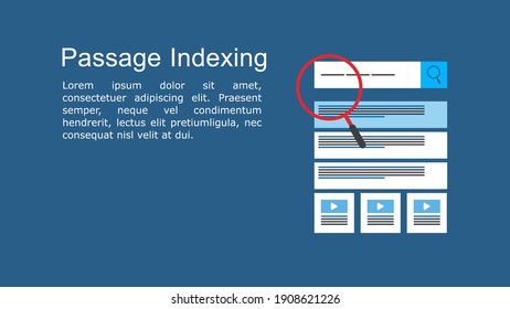 Flat design illustration of passage indexing which is a new algorithm of search engine of ranking web page.