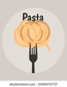 Ilustración de diseño plano con pasta y tenedor