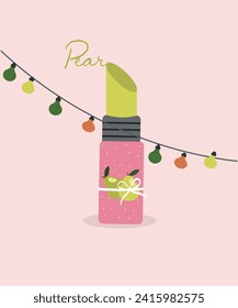 Flat Design Illustration with Pear Lipstick and Ribbon