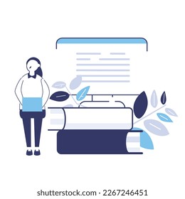 flat design illustration of  people and books