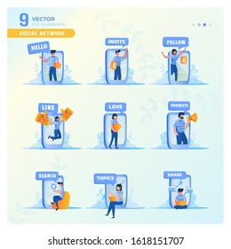 Flat design illustration people on social network concept, People on mobile screen background for social media theme