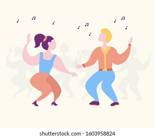 Flat Design Illustration. People Spending Their Times Singing In Karaoke. Cute Flat Illustrations.