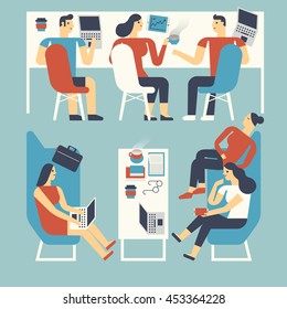 Ilustração de design plano pessoas trabalhando em um espaço de co-working