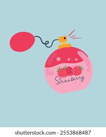  Flat Design Illustration with Perfum at Strawberry Smell