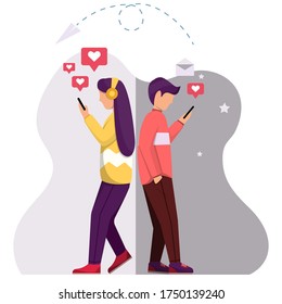 flat design illustration.
illustration of a person playing a cellphone