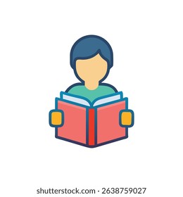 Flat design illustration of a person reading an open book