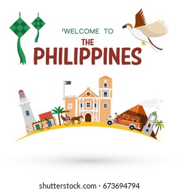 Flat design, Illustration of the Philippines's landmarks and icons, vector