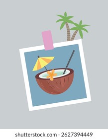 Flat Design Illustration with Photo at Coconut Cocktail