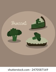 Flat Design Illustration with Pie at Broccoli