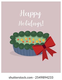 Flat Design Illustration with Pie at Happy Holiday Taste