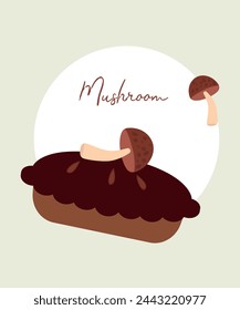 Flat Design Illustration with Pie at Mushroom