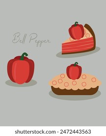  Flat Design Illustration with Pie at Red Bell Pepper