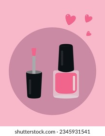 Flat Design Illustration with Pink Nail Polish and Love