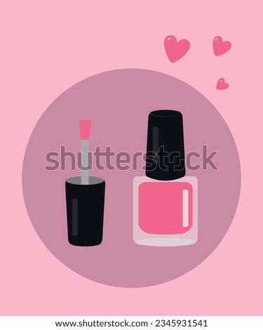 Flat Design Illustration with Pink Nail Polish and Love