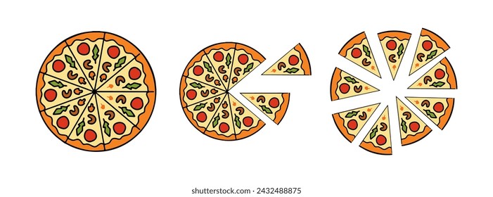 flat design illustration of pizza in a set