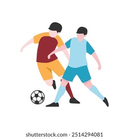 Flat Design Illustration of Players Tussling for Ball