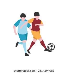 Flat Design Illustration of Players Tussling for Ball