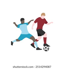 Flat Design Illustration of Players Tussling for Ball
