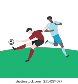 Flat Design Illustration of Players Tussling for Ball
