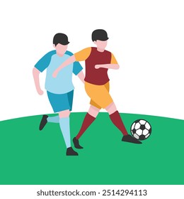 Flat Design Illustration of Players Tussling for Ball