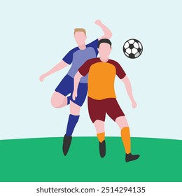 Flat Design Illustration of Players Tussling for Ball