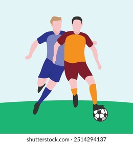 Flat Design Illustration of Players Tussling for Ball