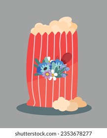 Flat Design Illustration with Popcorn and Flowers