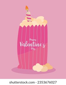 Flat Design Illustration with Popcorn Happy Valentine's Day