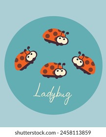 Postal de ilustración de diseño plano con mariquita roja