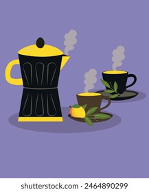 Flat Design Illustration with Pot and Two Cups of Mango