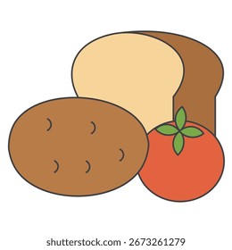 flat design illustration of potato bread and tomato fruit nutrition