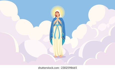 Flat design illustration of praying Virgin Mary.