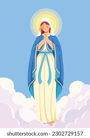 Flat design illustration of praying Virgin Mary.