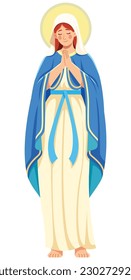 Flat design illustration of praying Virgin Mary.