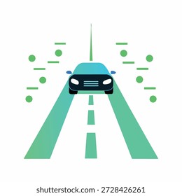 Ilustración de diseño plano que presenta la tecnología de vehículos autónomos integrada en las futuras ciudades inteligentes