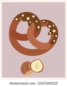 Flache Design-Illustration mit Brezel bei Haselnuss Geschmack